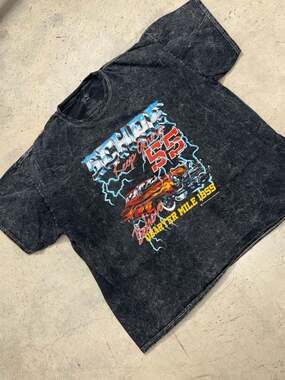 Schaf Quarter Mile 1955 Black Acid Wash Graphic T-Shirt